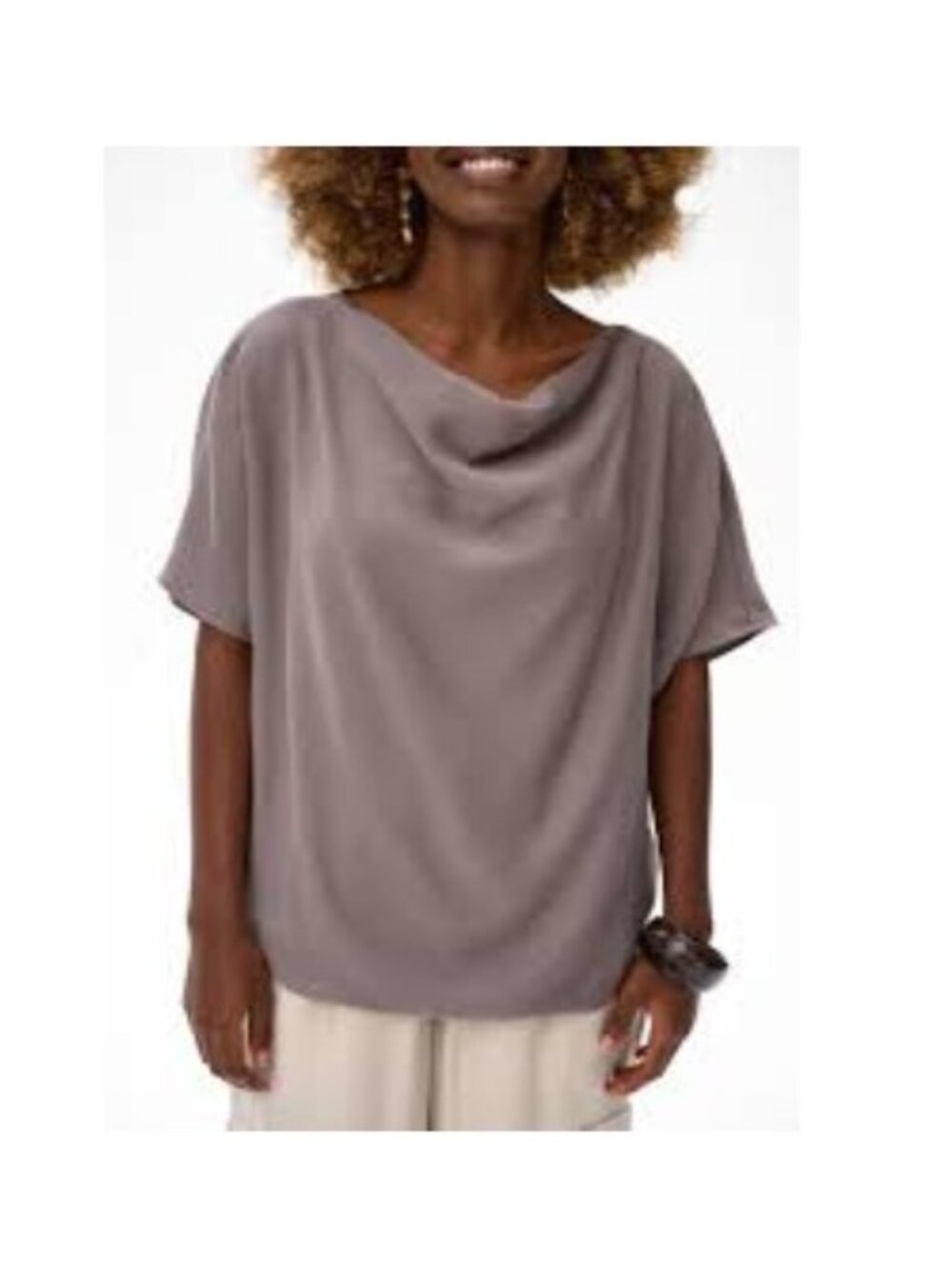 Lily & Migs Silk Draped Cowl Neck Short Dolman Sleeve Boxy Top